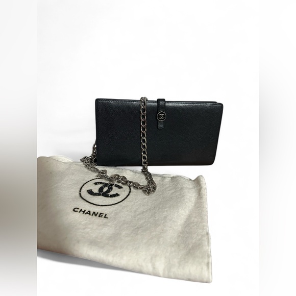 Authentic CHANEL Calf Skin CoCo Button Continental Long Wallet Purse Black w/COA - Picture 2 of 13